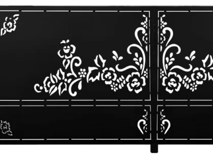 Ogrodzenie laserowe z kwiatowym wzorem nowoczesna brama i furtka