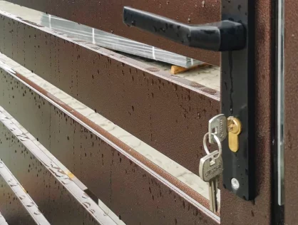 Zamek na klucz w furtce panelowej brązowej